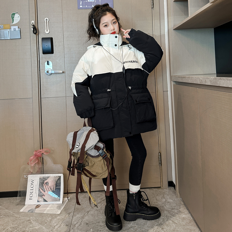 女童冬季羽绒服2023新款大童连帽时尚外套儿童冬装加厚保暖派克服