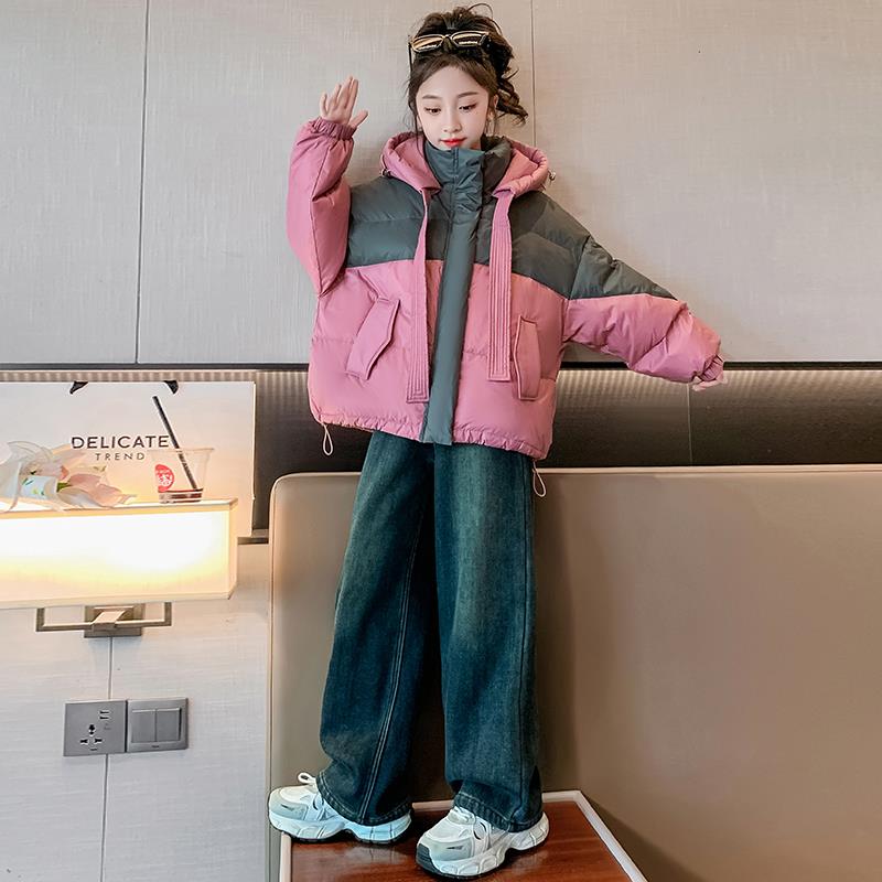 女童冬装洋气羽绒服2023新款儿童韩版白鸭绒女大童短款面包服外套