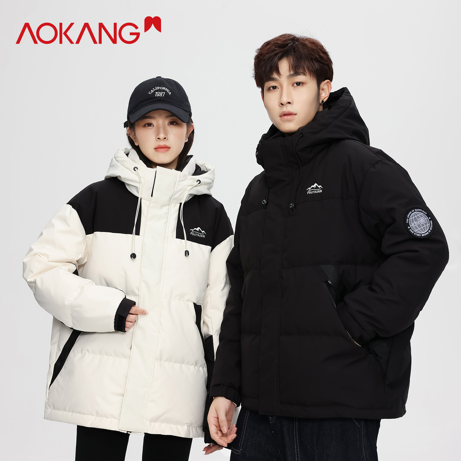 专柜同款！奥康冬季情侣款连帽90白鸭羽绒服AK07331【交个朋友专属】