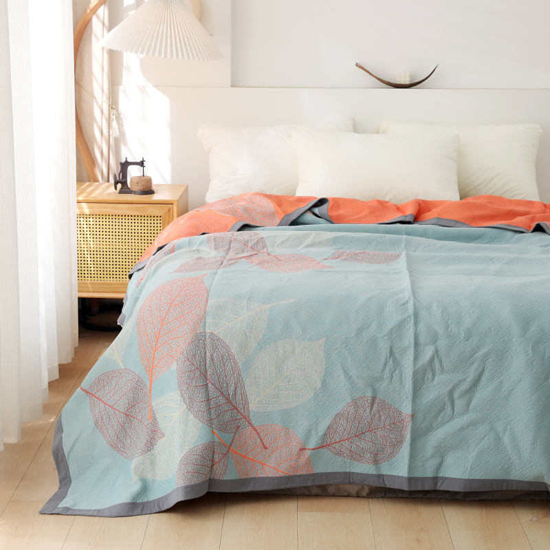 【京かわ会社】全棉精梳棉床盖 纯棉双人盖毯200*230cm 枫叶蓝