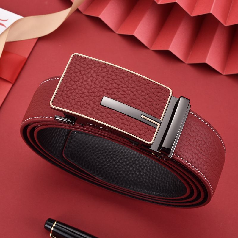 本命年红腰带男士真皮 属牛高档生日礼物头层纯牛皮深红色皮带