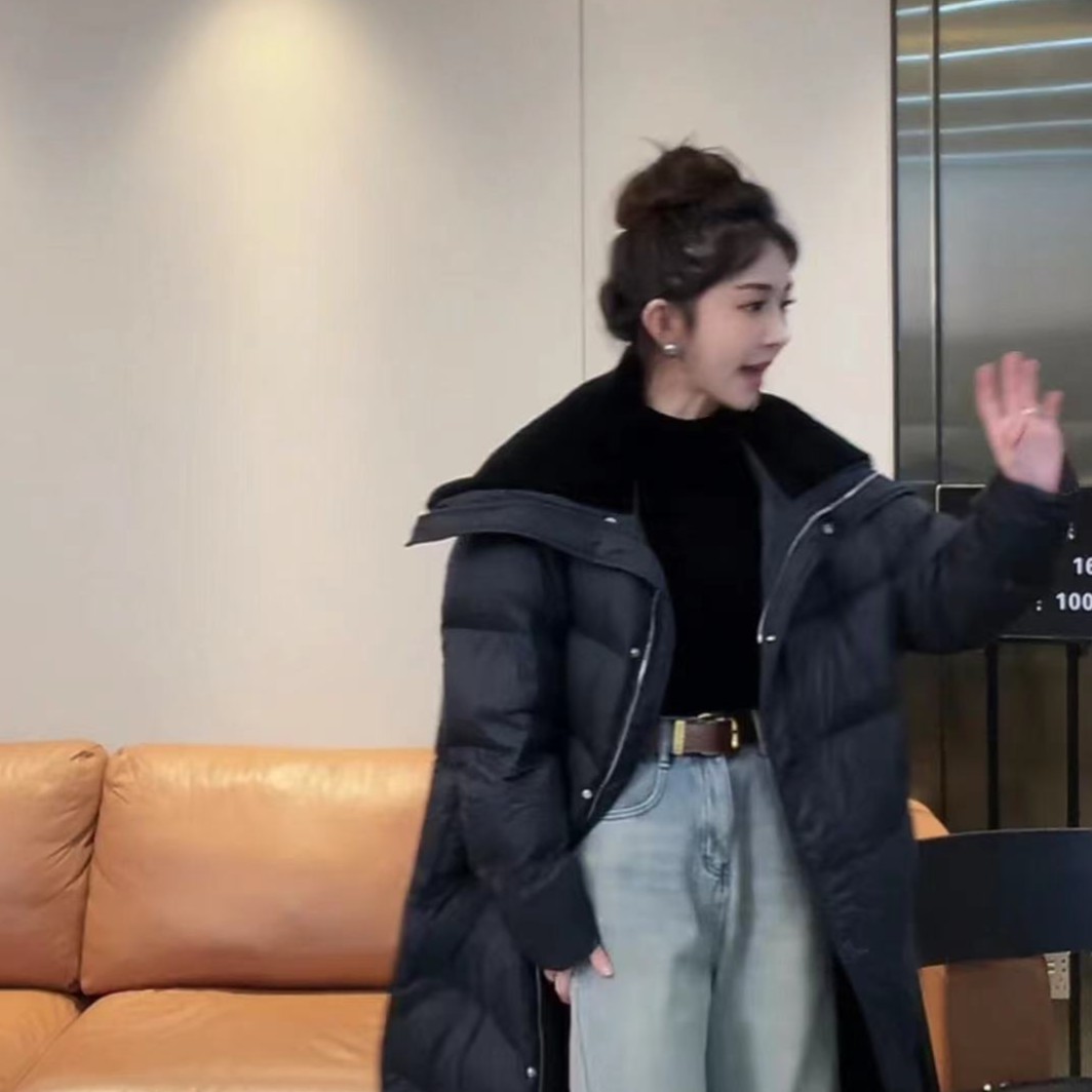 【珍珠定制】K12 温存暖冬~翻领长款羽绒服 百搭洋气时尚 K12010