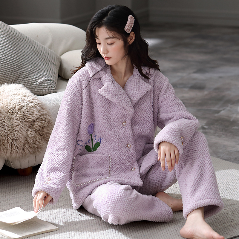 甜美睡衣女冬季绒长袖套装家居服 32261