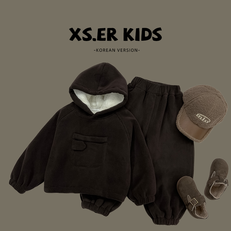 【小首尔】现货-pd男童加绒两件套冬季复古时尚加厚套装潮HBB2887