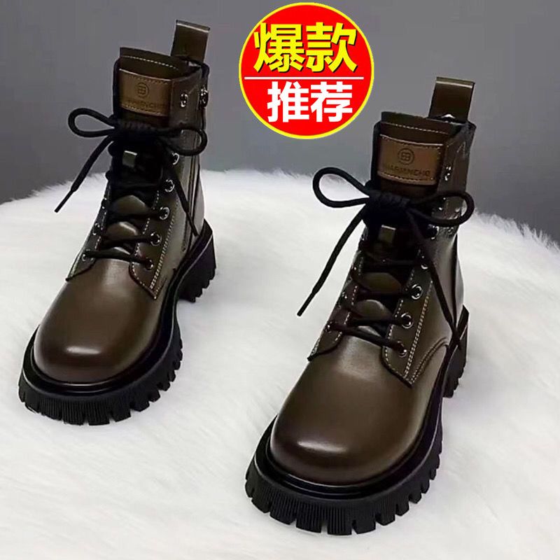 马丁靴女软皮厚底春秋单靴冬加绒2023新款英伦风短靴