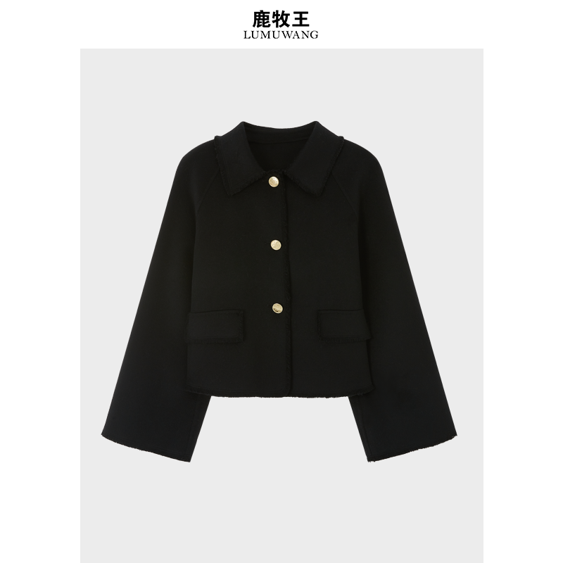 【鹿牧王】100分纯山羊绒外套小香风气质时尚翻领秋冬W237A81002