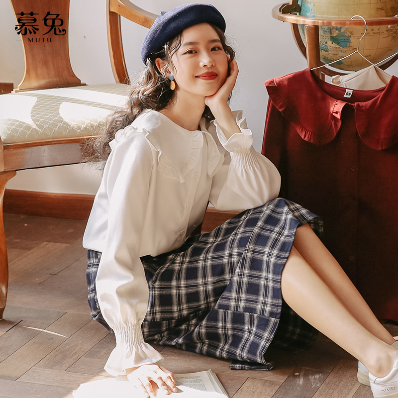 慕兔气质显瘦法式复古白色衬衫女2023春新款设计感小众泡泡袖上衣