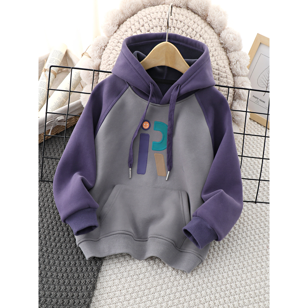 巴拉恩男童连帽卫衣春秋2023加厚秋冬童装中大童加绒上衣儿童