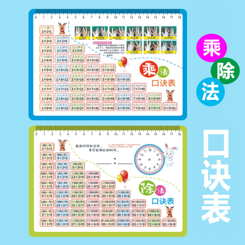 乘法口诀表小学数学一二年级随身99全套天天练九九乘除法口诀卡