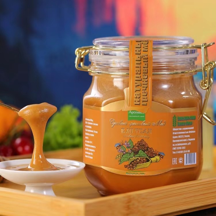 俄罗斯原装进口俄蜜源牌荞麦蜂蜜精美包装自然结晶蜜1000克/1瓶