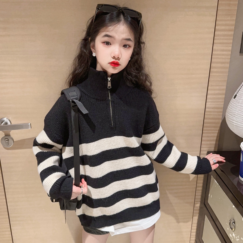 女童春秋套头毛衣洋气2023秋季新款儿童针织衫中大童秋冬打底上衣