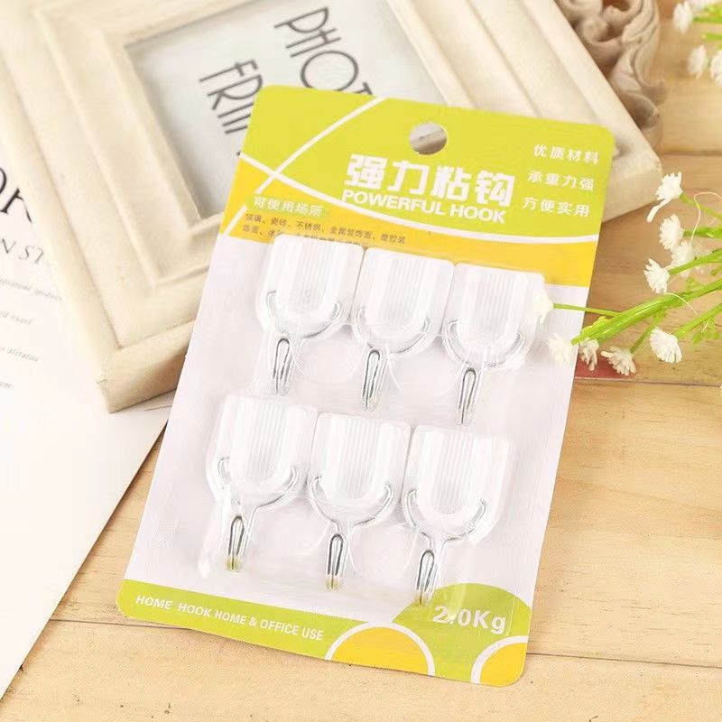 家用塑料挂钩透明白色强力粘钩免钉无痕挂衣钩承重1.5kg6个装挂钩