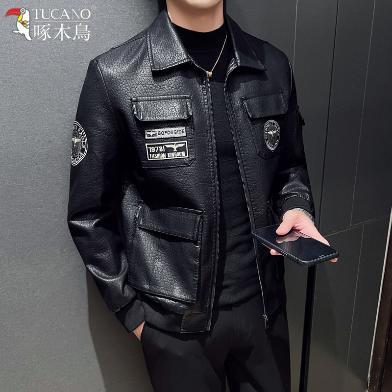 TUCANO/啄木鳥正品男士皮衣新款秋冬季韩版宽松帅气机车皮夹克潮