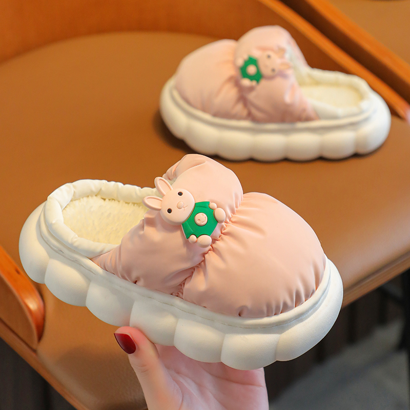 女童棉拖鞋宝宝防水羽绒布冬季新款韩版简约男童居家室内保暖鞋