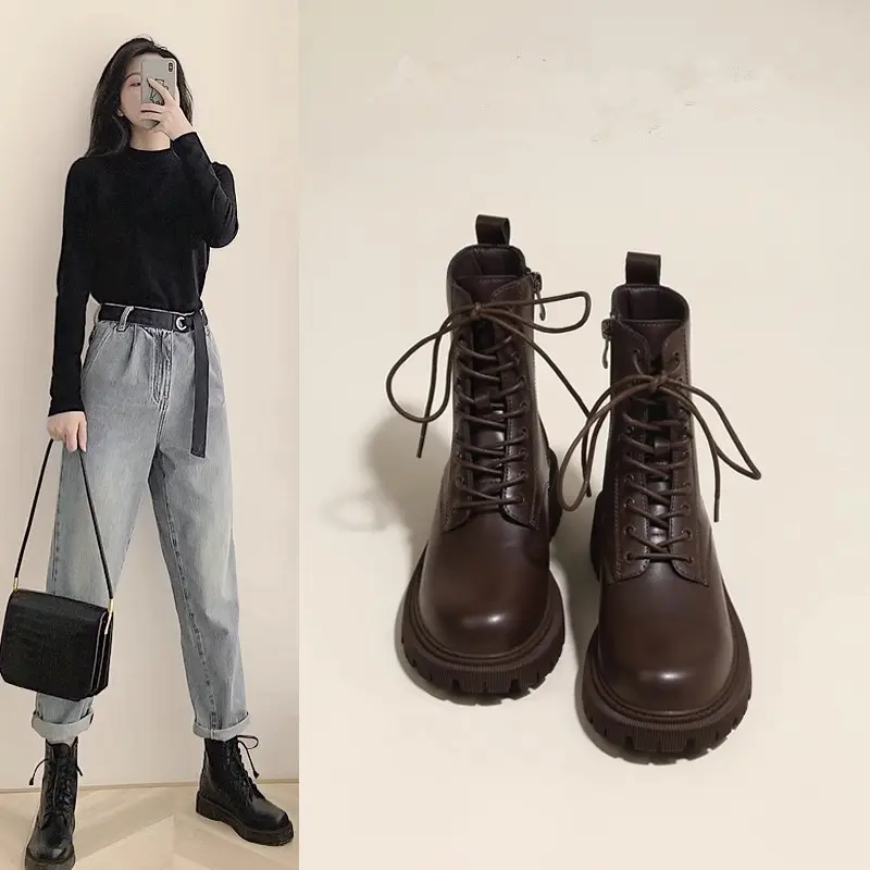 回力瑞马丁靴女2023新款秋冬厚底增高复古百搭网红超火英伦风短靴