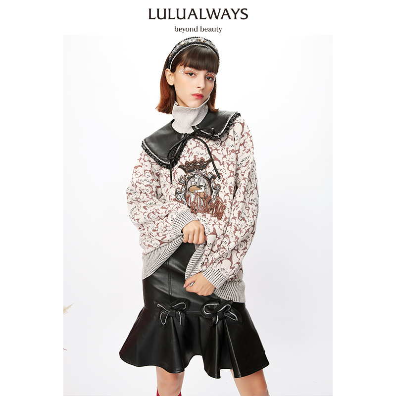 lulualways提花刺绣高领套头毛针织衫