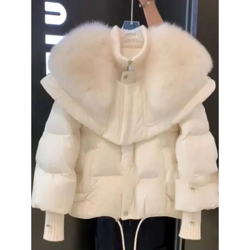 雪中飞羽绒服新款爆款小香风高端轻薄短款小个子毛毛领白色羽绒外