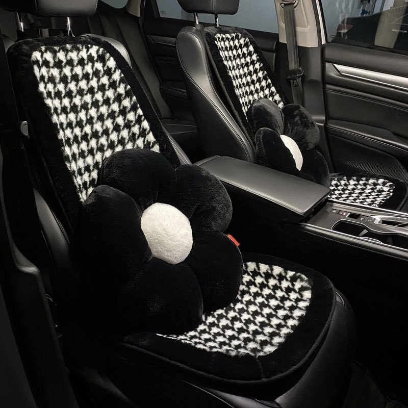 汽车坐垫四季通用冬季毛绒千鸟格车座椅垫单片小蛮腰女神后排垫子