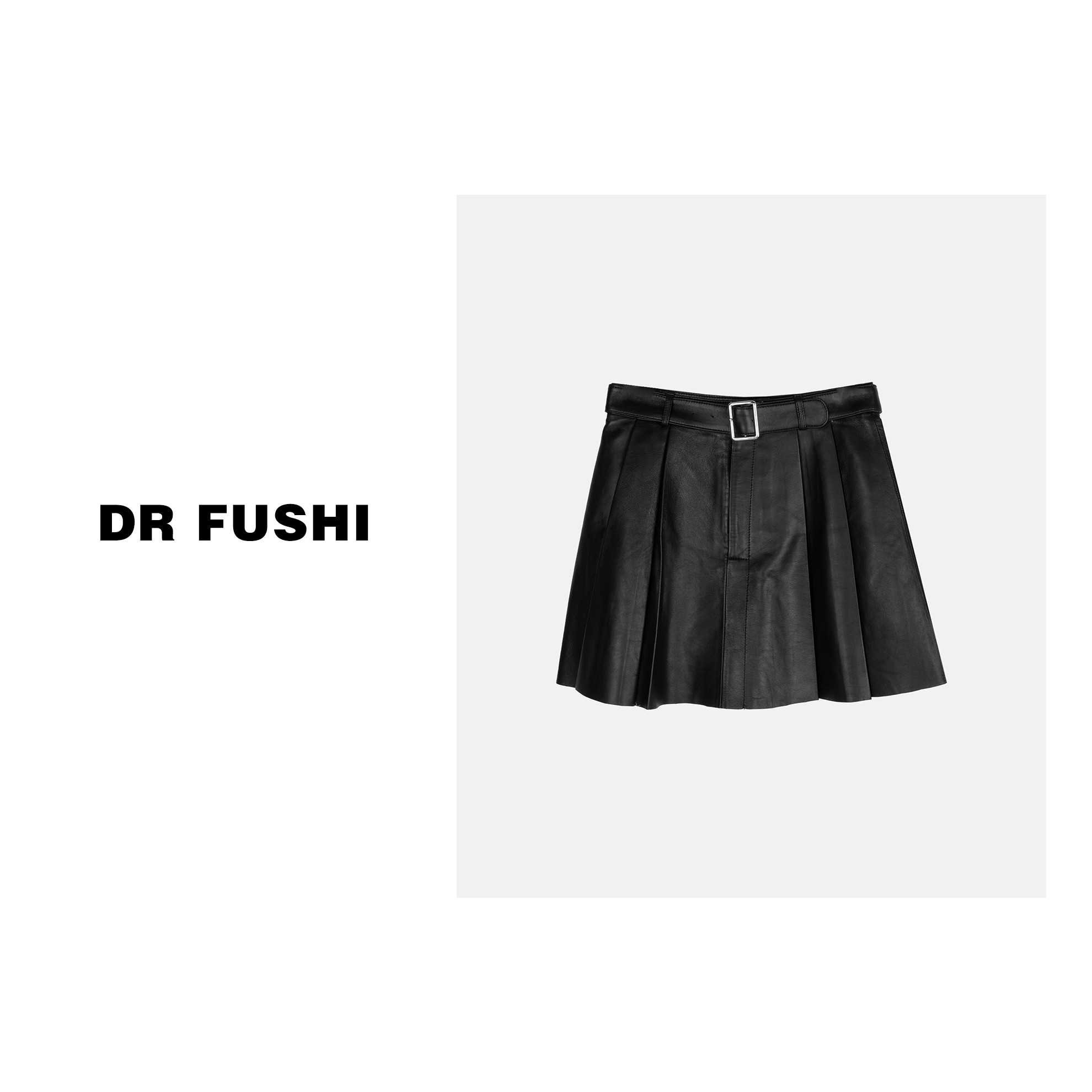 DR服饰“降落伞裙”2023新款绵羊皮百褶半身裙DR2308-0312皮百褶裙