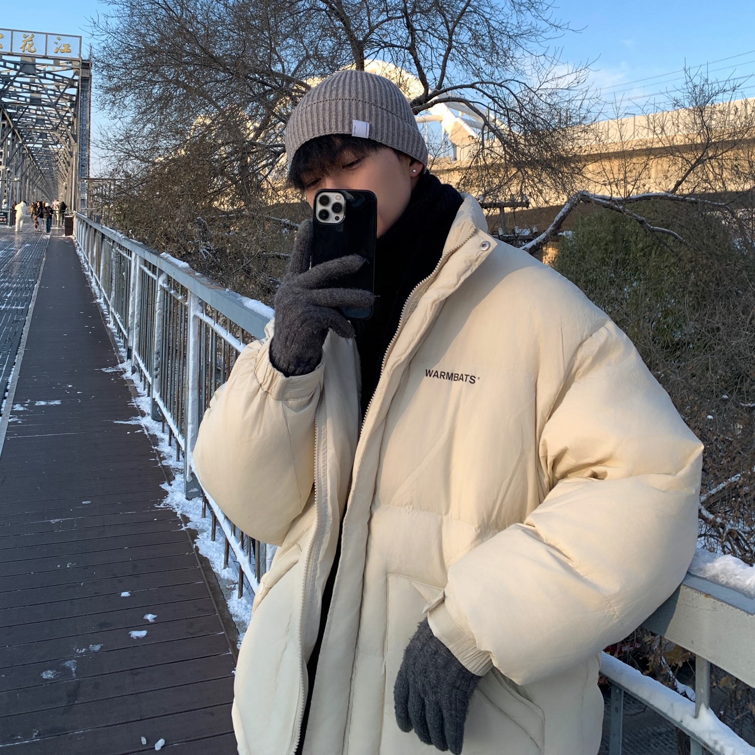 冬季字母印花立领加厚棉服男士潮流宽松学生帅气情侣保暖棉衣外套