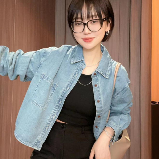 JIUJIU 【七月里】百搭小众复古衬衫外套女短款上衣潮