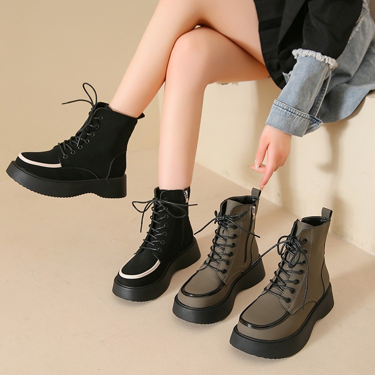 马丁靴女厚底2023秋季新款百搭原宿风单靴子冬加绒英伦风大头短靴