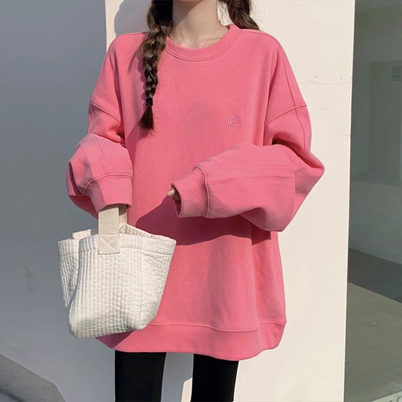 加绒加厚卫衣女秋冬季2023新款宽松中长款oversize慵懒风高档外套