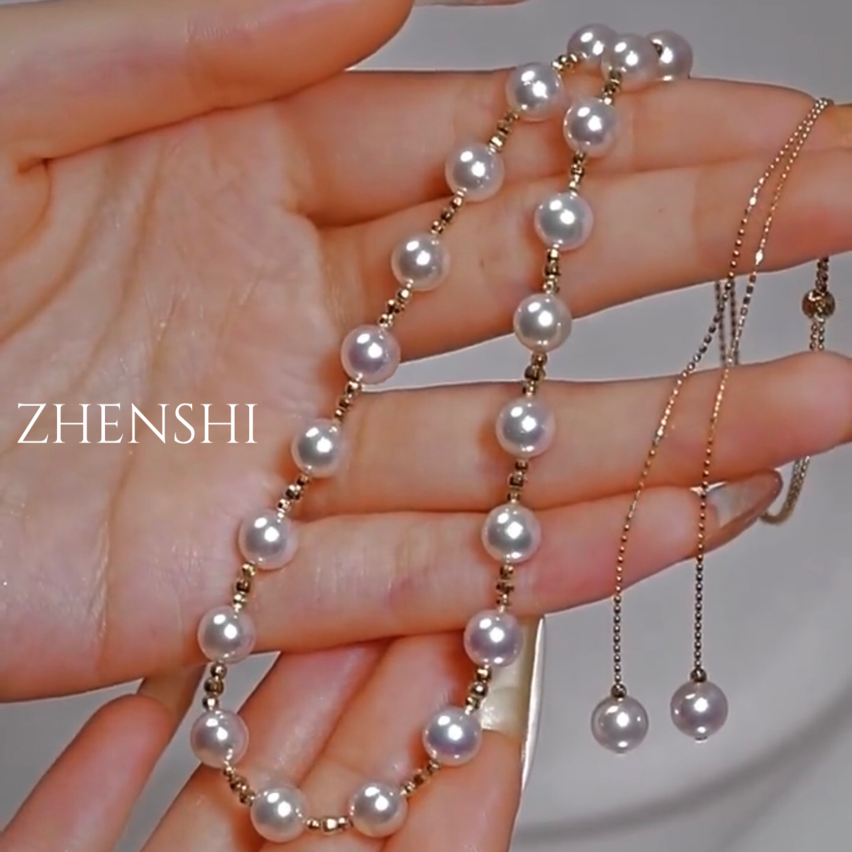 珍氏珠宝 链子925银 【金玉腰】天然淡水 正圆强光 项链女款 6-7mm