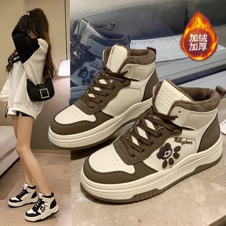 红蜻蜓牌高帮运动板鞋冬季2023新款加绒加厚棉鞋女外穿保暖休闲鞋