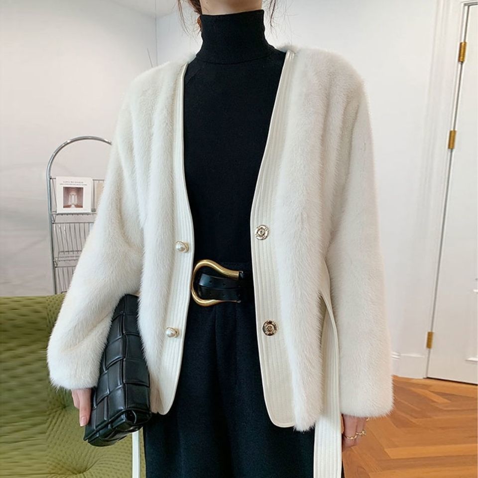 2023秋冬新款仿水貂绒皮草外套女名媛小香风狐狸毛修身环保皮草