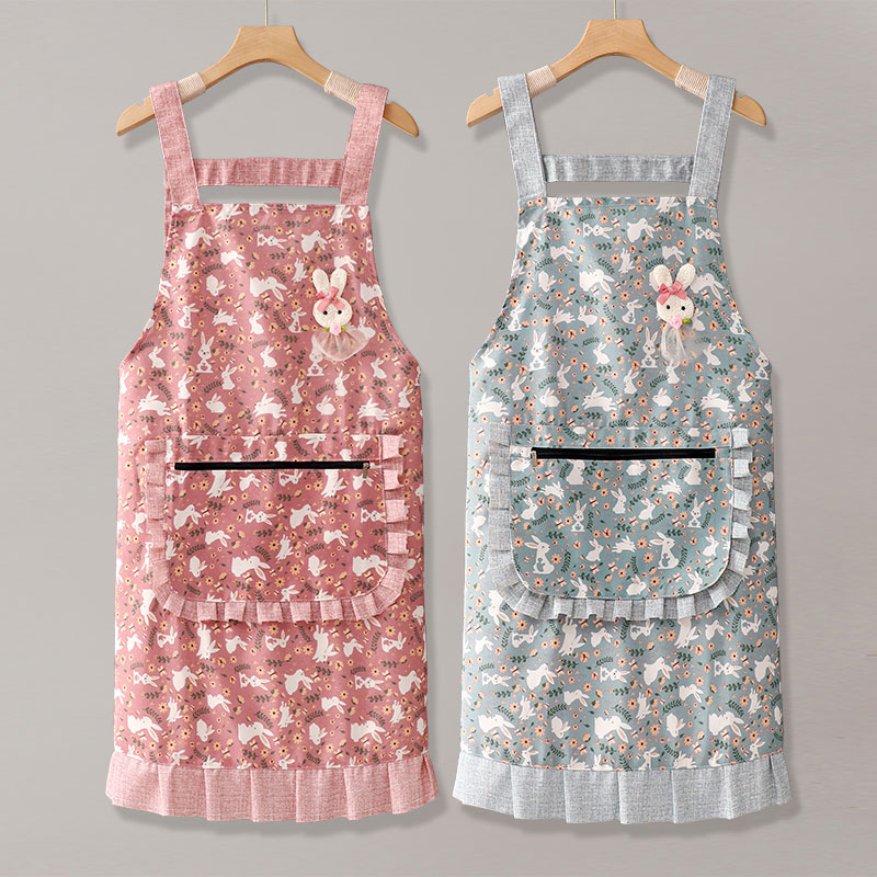 围裙新款厨房家用防油污工作服女餐饮专用围腰罩衣拉链兜韩版时尚