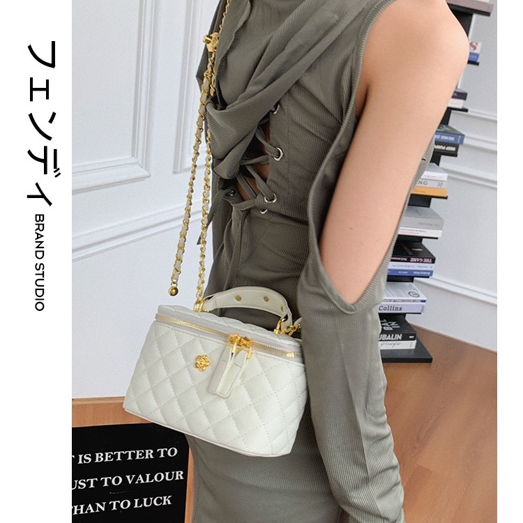 【MISS.K百搭神器】ins小众百搭菱格链条单肩斜挎小香风手提水桶包