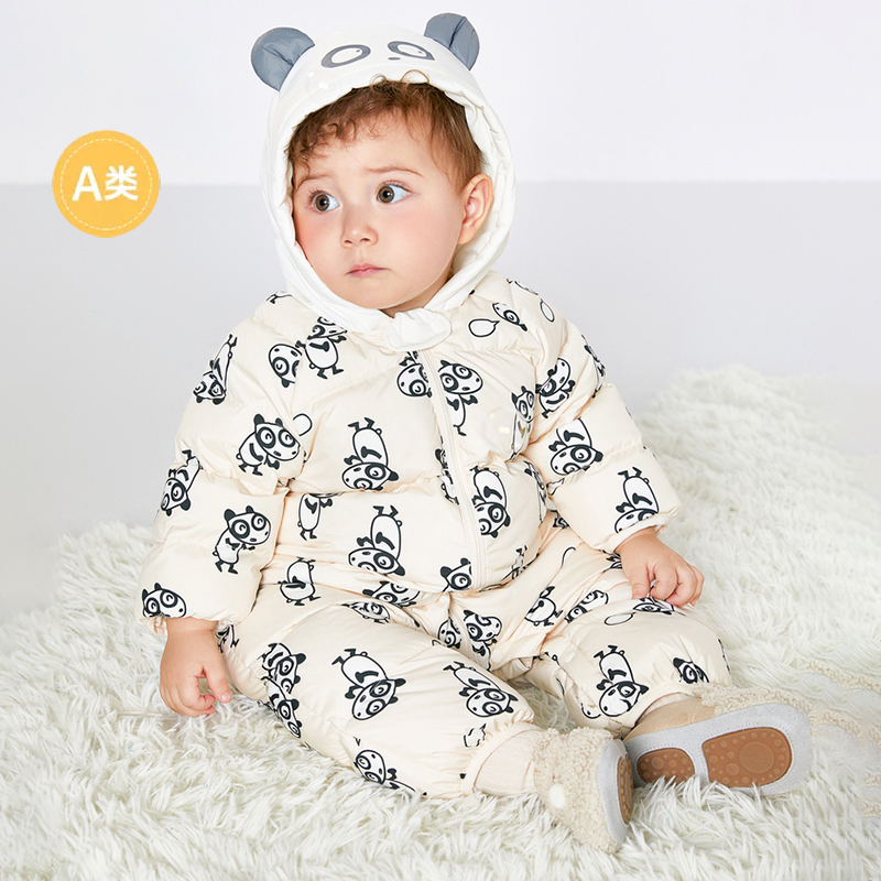 品牌婴儿羽绒连体衣宝宝羽绒服爬服新生儿保暖厚秋冬连帽婴童