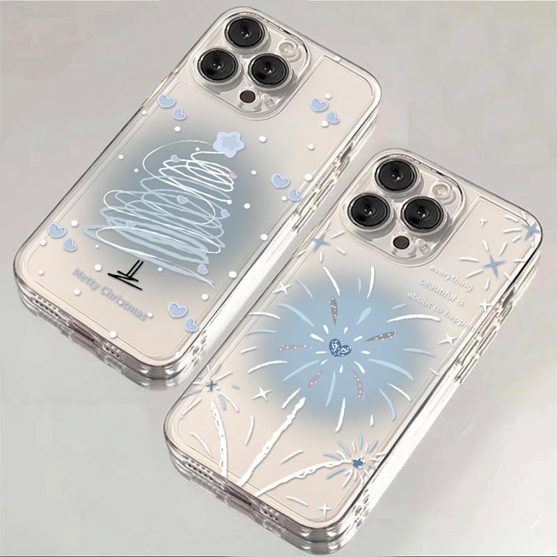 蓝晕圣诞树ins烟花适用iphone15/13苹果14手机壳华为vivo小米oppo