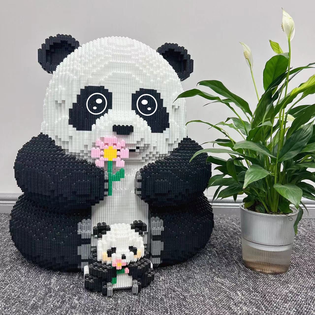 花花大熊猫小颗粒拼装积木高难度益智男女孩系列趣味拼图摆件礼物