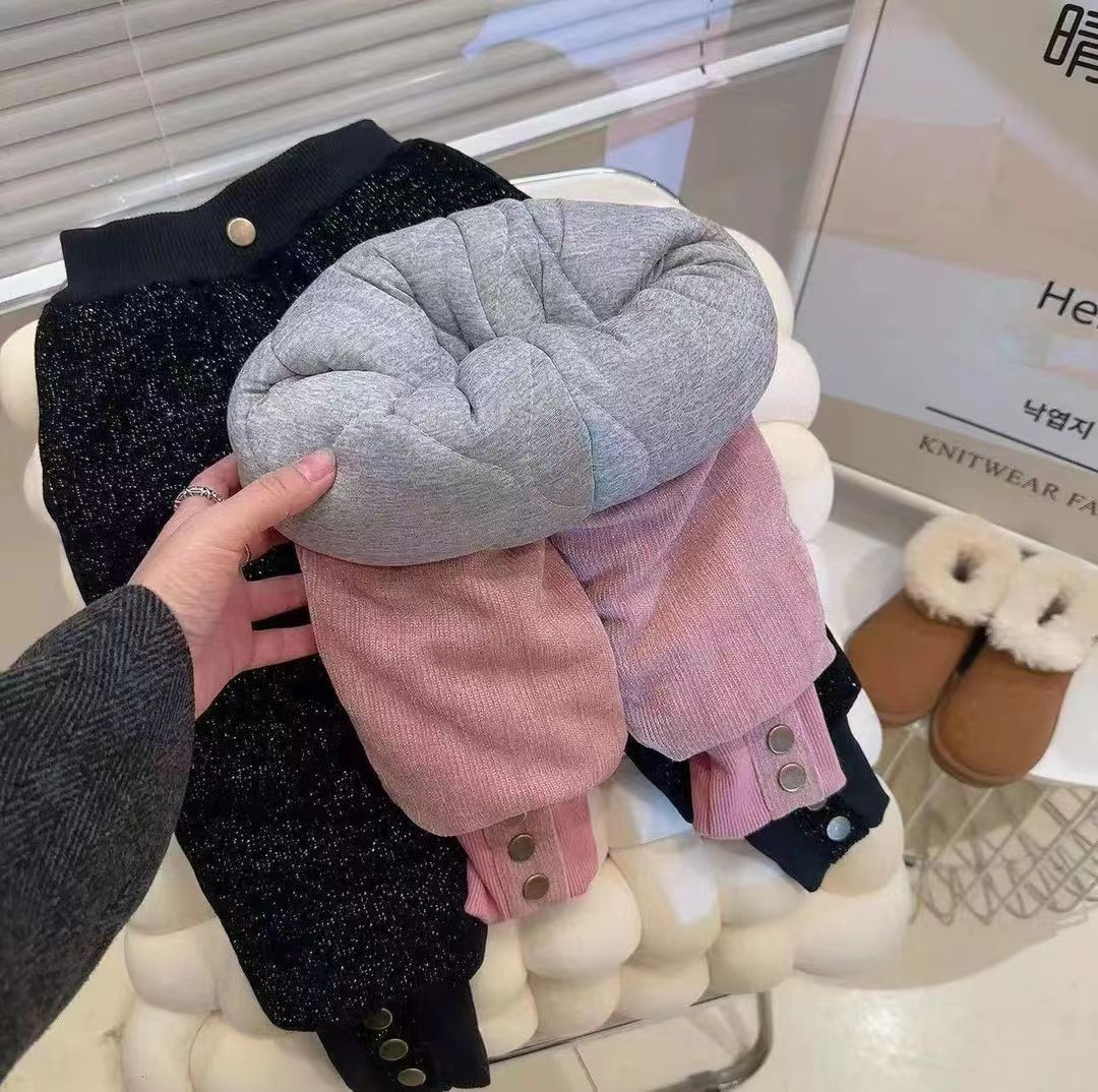 女宝加绒裤子秋冬装新款时髦女孩加厚保暖宽松棉裤外穿长裤