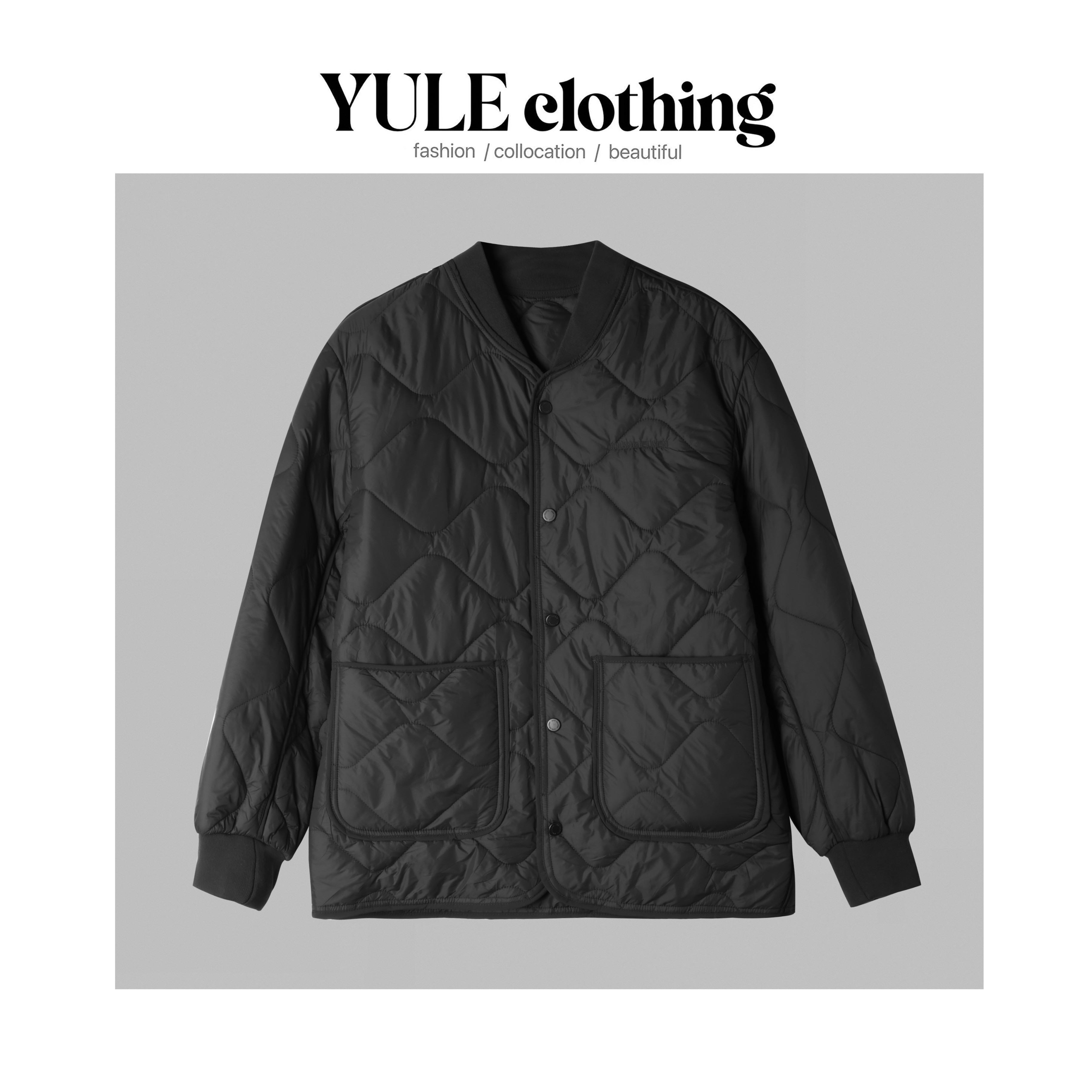 【语乐服饰】77507秋季新款二棉棉服压花简约风V领螺纹领口休闲款