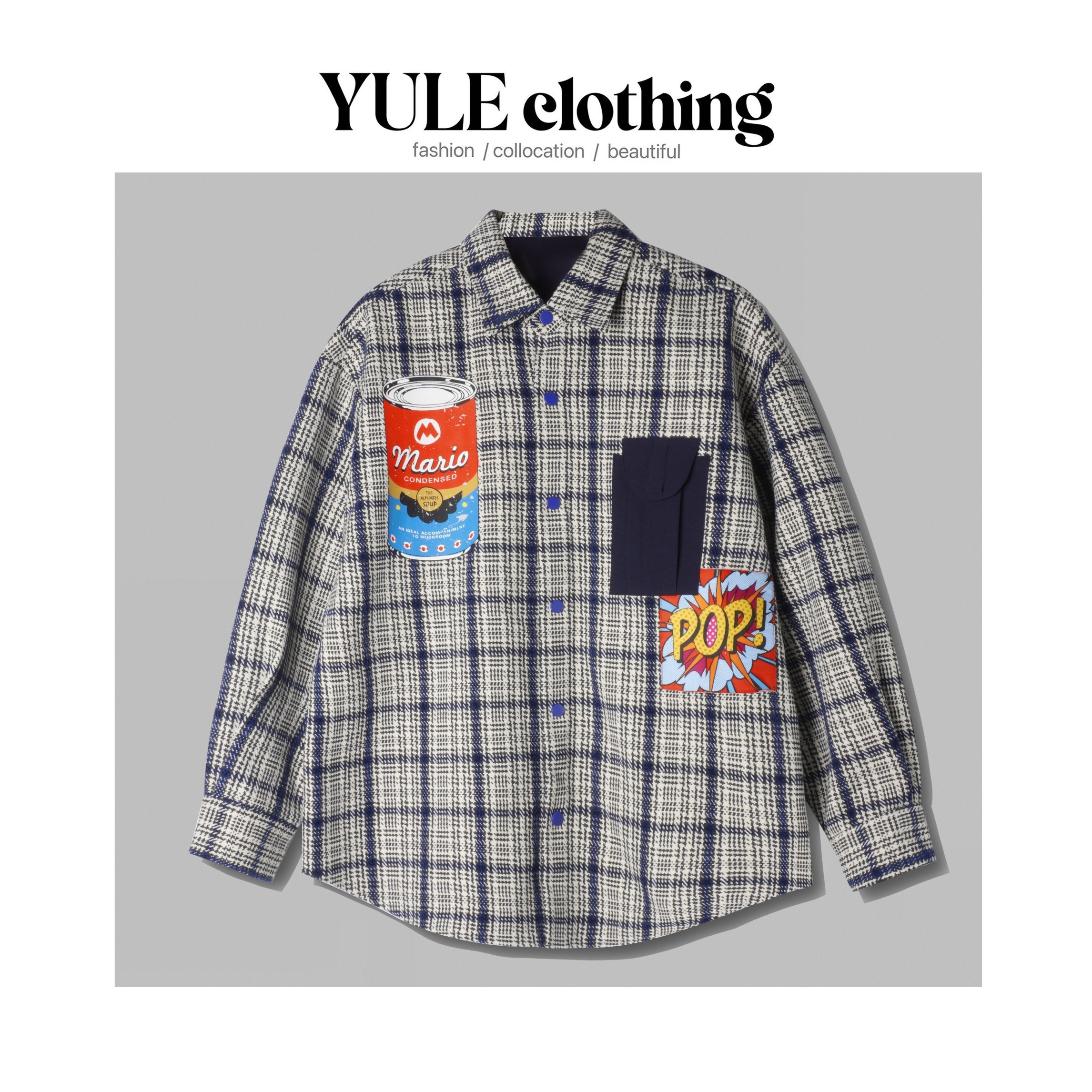 【语乐服饰】235313秋季纯色加厚衬衫外套格子刺绣翻领日常休闲