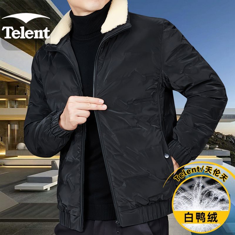 天伦天羽绒服男冬季加厚真白鸭绒防水C9zT保暖石墨烯毛领立领外套