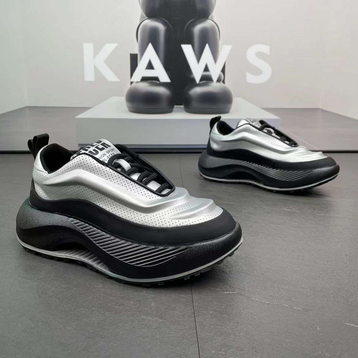 男鞋皮面老爹鞋2023秋新版百搭厚底增高潮鞋运动鞋圆头男士休闲鞋