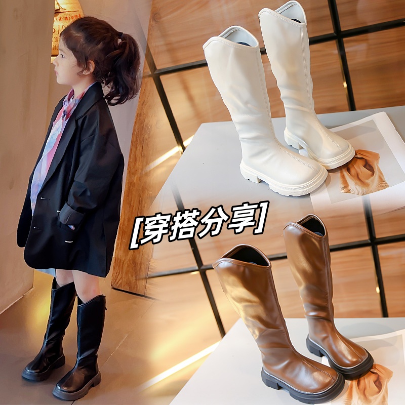 儿童马丁靴秋冬新款时尚百搭高筒靴舒适保暖后拉链英伦风女童靴子