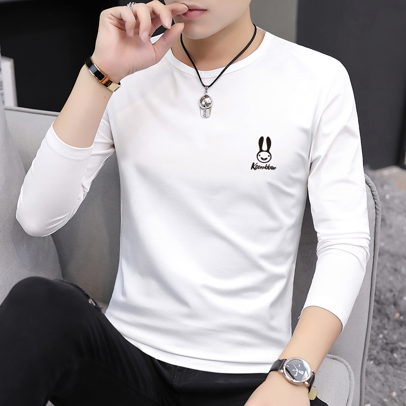 男士长袖t恤秋季新款印花圆领百搭修身打底衫外穿薄款内搭体恤潮