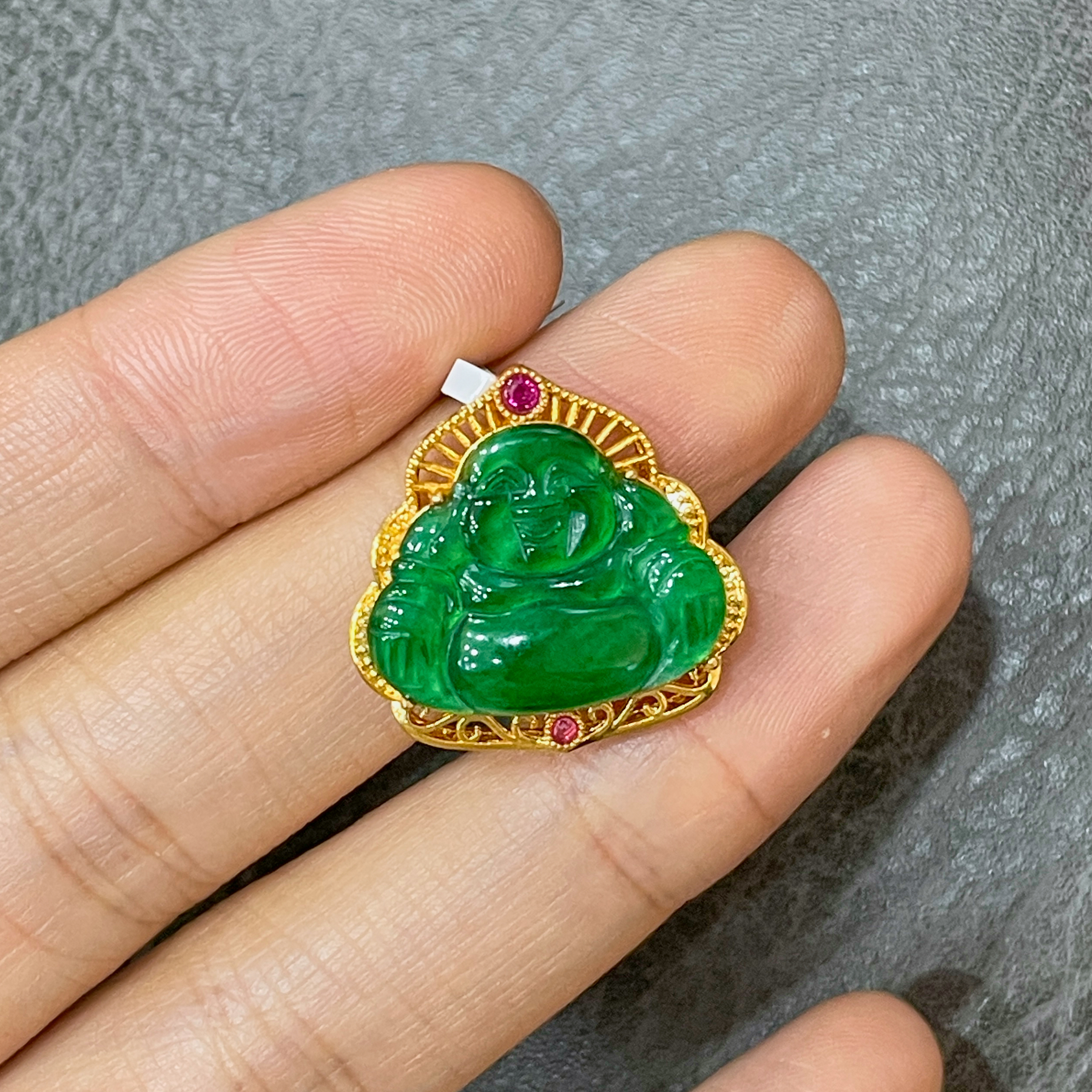 18K金翡翠佛公吊坠E7450