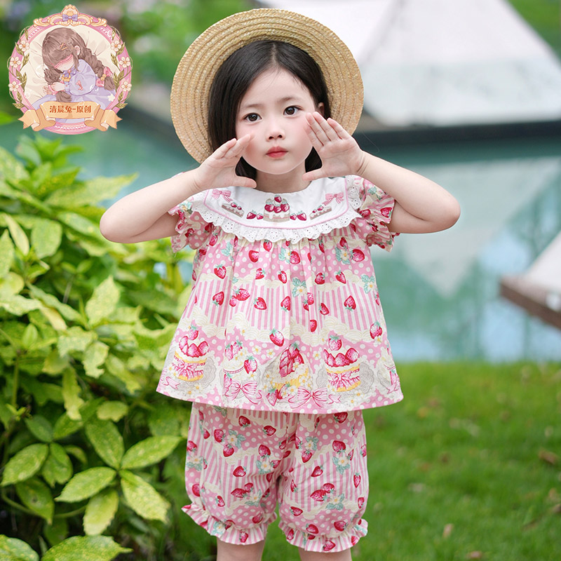 清晨兔原创童装设计夏季女童两件套装纯棉薄款上衣儿童女宝裤子