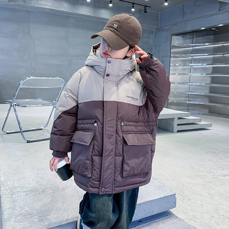 男童冬季撞色加厚工装羽绒服2023新款防风免洗外套K234YRF3873-1