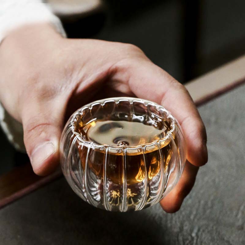 南瓜品茶杯耐热玻璃茶杯套装家用办公透明泡茶杯双层隔热水杯