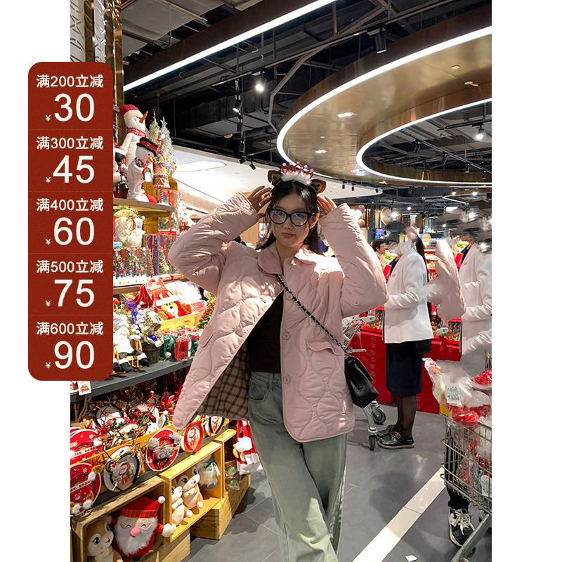 王少女的店 粉色两面穿娃娃领通勤外套加厚保暖冬季上衣Y13257S34