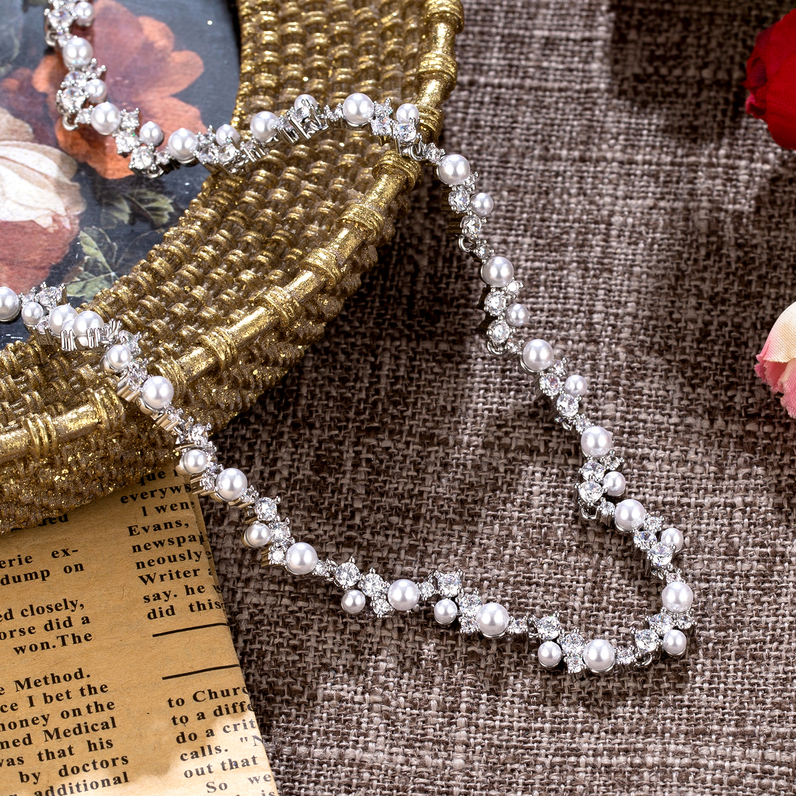 铜合金合成锆石项链  2119