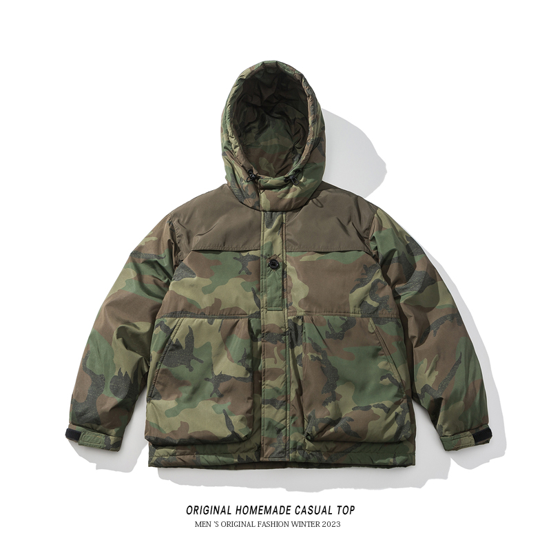 WTEB潮牌迷彩羽绒服男冬季连帽街头90白鸭绒保暖棉衣宽松休闲外套