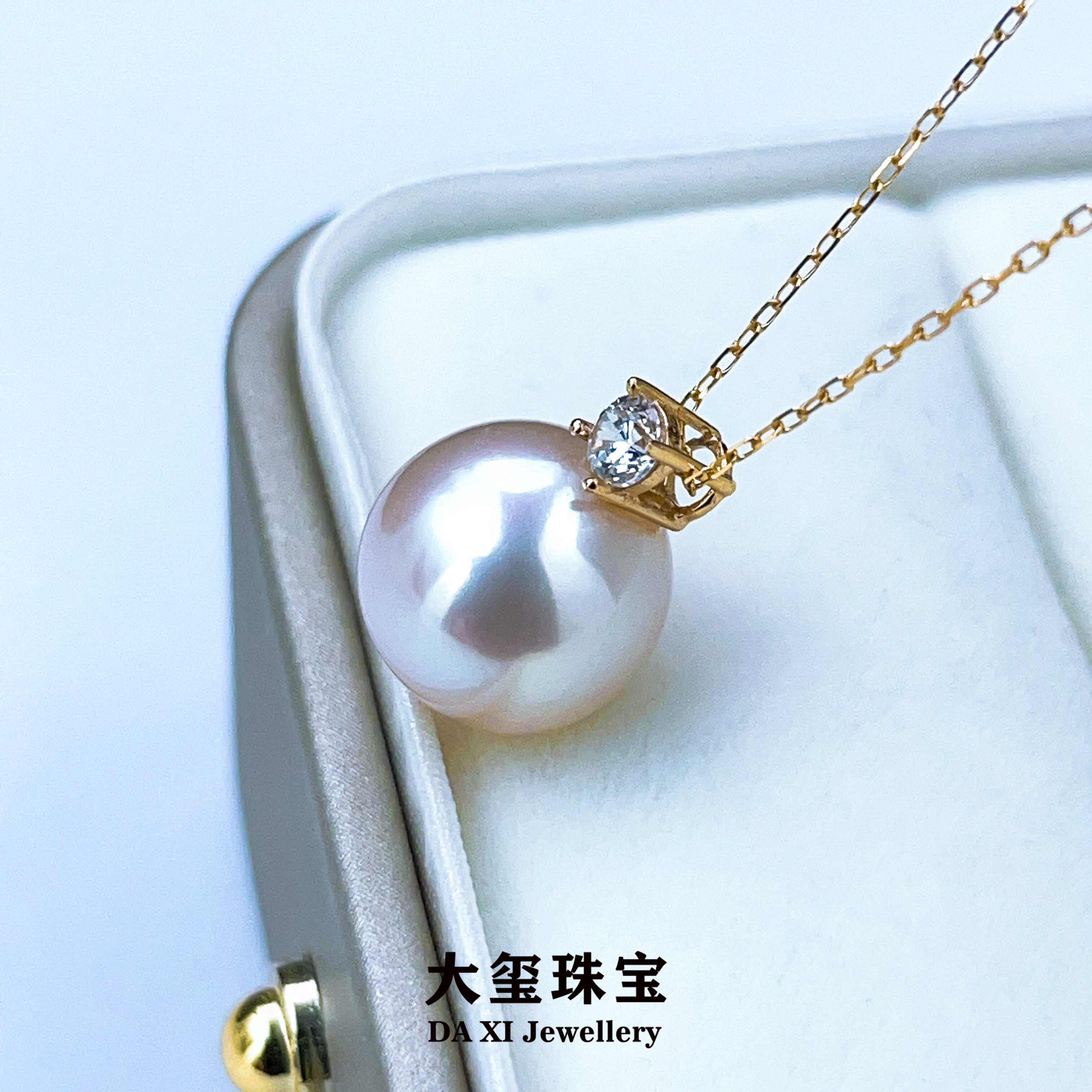 淡水珍珠吊坠G18K金戴妃款锁骨链经典气质(含链)10-11mm FD011